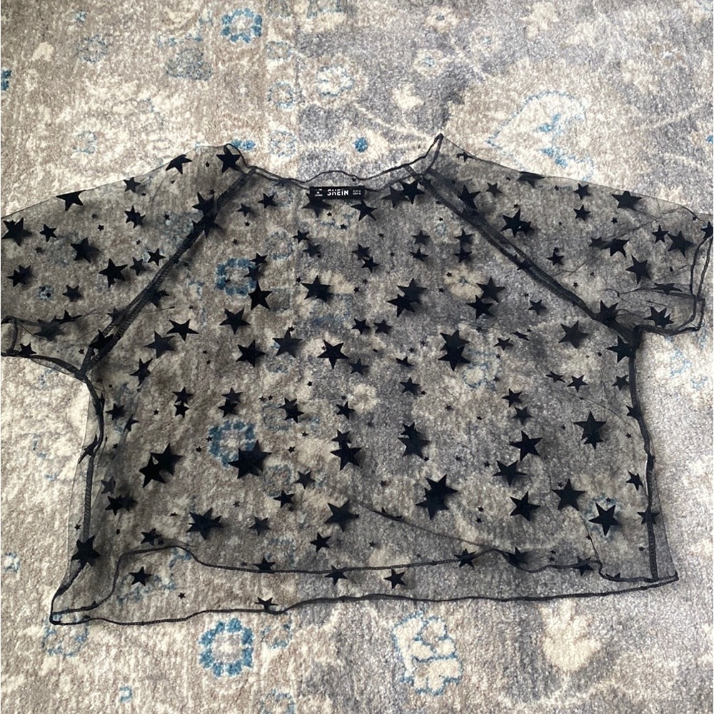 SHEIN mesh velvet star crop top